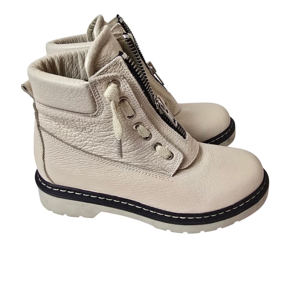 Prune Biker Boots White Leather Size 8